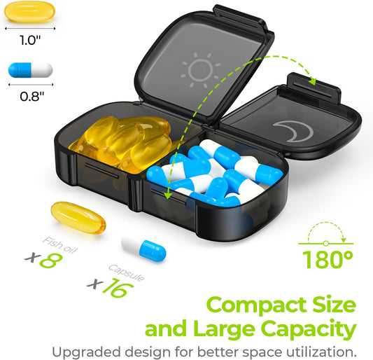 AUVON Canvas Bag XL Weekly Pill Organizer 2 Times a Day, Travel Pill Box 7 Day with One-Side Large Opening, AM PM Pill Case with Portable Cloth Bag for Supplements, Vitamins, Fish Oils