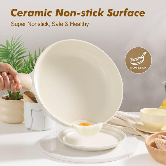SENSARTE Ceramic Nonstick Frying Pan Skillet 11Inch Non Stick Omelette Pans, Non-toxic Healthy Kitchen Cooking Chef's Pan, Free of Intentionally Added PFOA/PFAS/PTFE, Induction Compatible, White