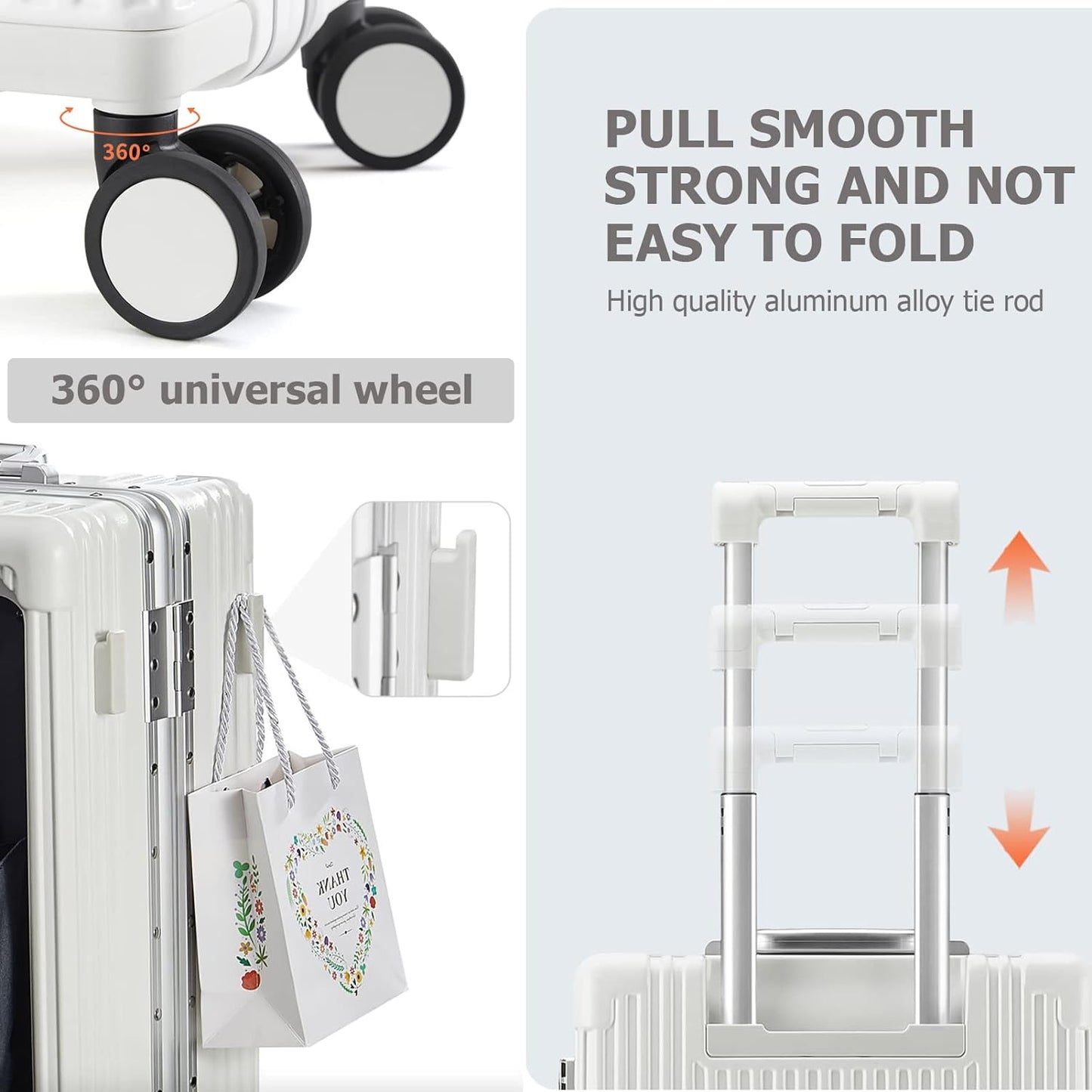 feilario 20in Aluminium Frame PC Hard Shell Spinner Wheels Luggage, Built-In TSA lock Carry on Suitcase, with Cup Holder, USB Port, Phone Holder