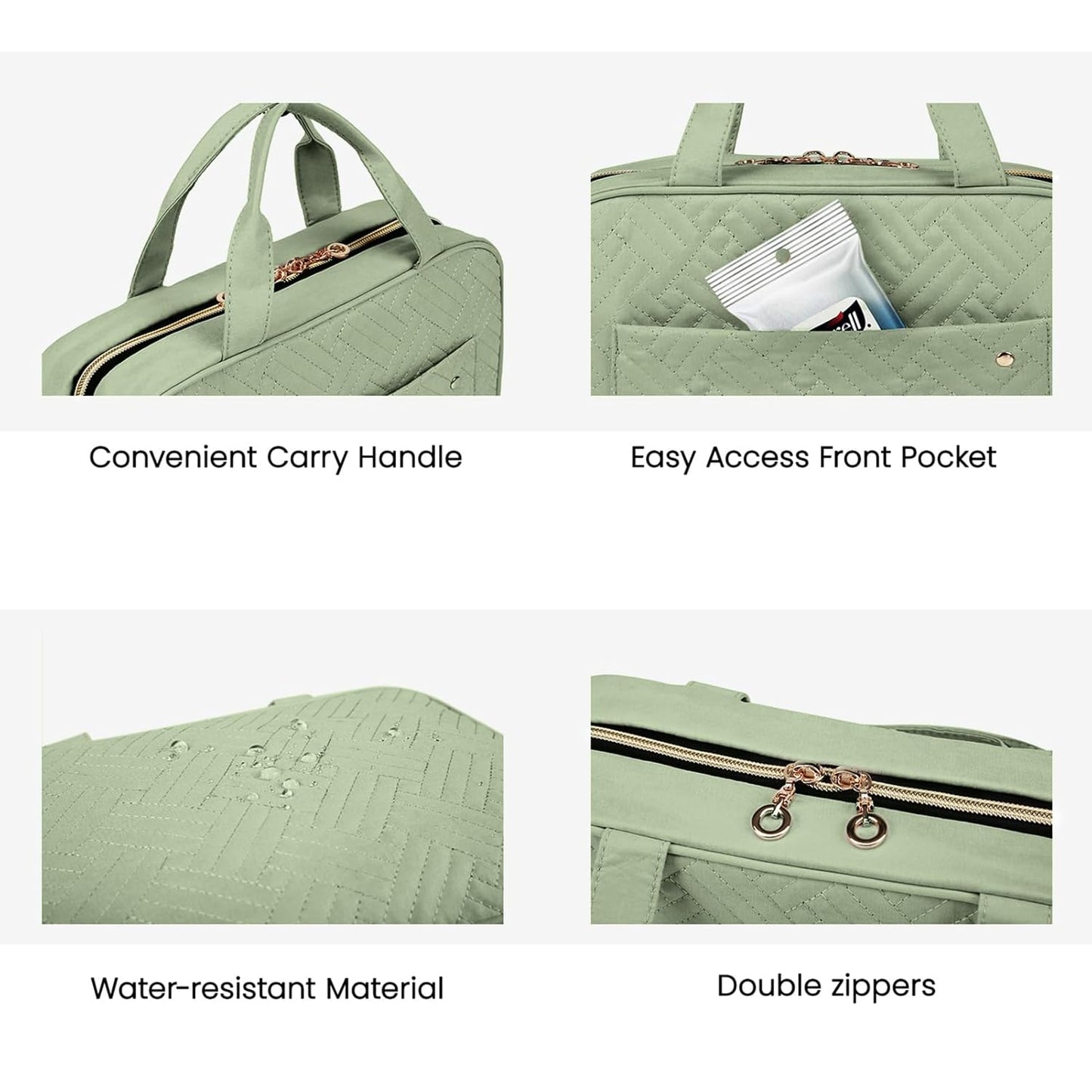 BAGSMART Toiletry Bag Travel Bag with Hanging Hook, Water-resistant Makeup Cosmetic Bag Travel Organizer for Accessories, Shampoo, Full-size Container, Toiletries (Green, Large)