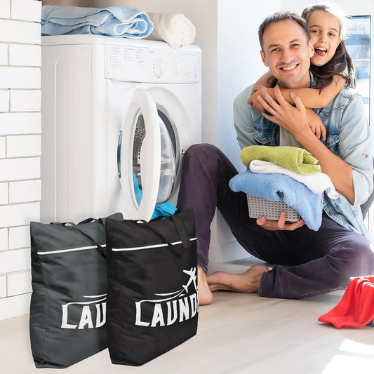 2 Pcs Large Travel Laundry Bags - Washable Waterproof Wet Dry Bags for Dirty Clothes, Swimsuits, Gym Clothes, Laundry, Swimming Pool, Yoga, College Dorm (Black+Grey)