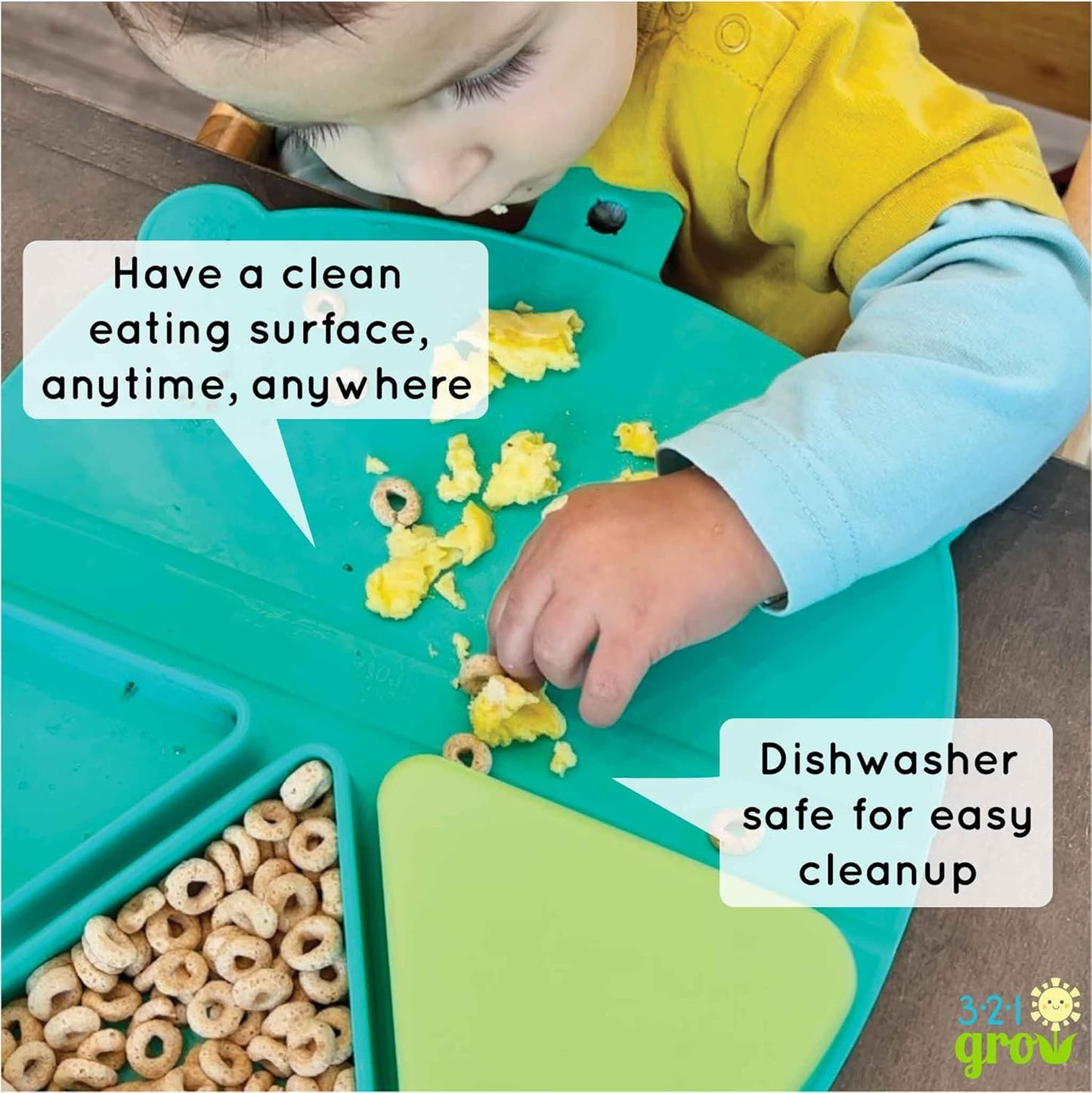 On-The-Go Snack Mat – Baby Silicone Travel Dining Placemat – Portable Silicone Toddler Plate – Reusable Snack Container with 3 Compartments and Lids for 6 Months + (Ocean)