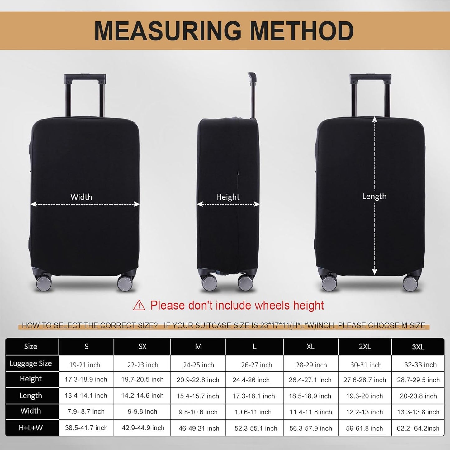 Travel Luggage Cover Suitcase Protector Scratch-Resistant Fit 19-31 Inch Suitcase, Not Included Suitcase (Black, XL(28-29inch))