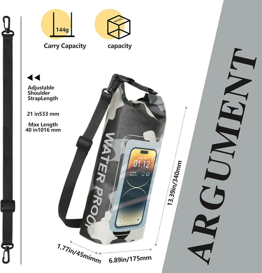 IP68 Waterproof Dry Bag, 2L - Roll Top Waterproof Pool Bag,Dry Bags for Kayaking Waterproof-w/Phone Pouch,Large Waterproof Phone Pouch,Boating & Kayak Accessories Camping (Gray 2L)