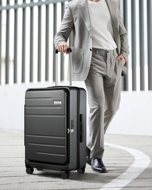 LUGGEX 24 Inch Luggage with Spinner Wheels, Expandable PC Hard Shell Checked Suitcase with Front Opening, Lightweight (Charcoal Metallic, 24 Inch)
