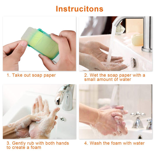 HongyiTime 2 Boxs (100 Sheets) Hand Washing Soap Sheets for Outdoor Travel,Portable Camping Hand Soap,Hiking Washing Hand Bath Paper Soap for Travel,BBQ,Party,School,Girls