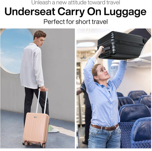 18-inch Carry-on Boarding Luggage: Equipped with Movable Wheels, TSA Approved,Under the Seat, Hard Shell Construction, Lightweight Bag with Essential Accessories (Baby Pink)