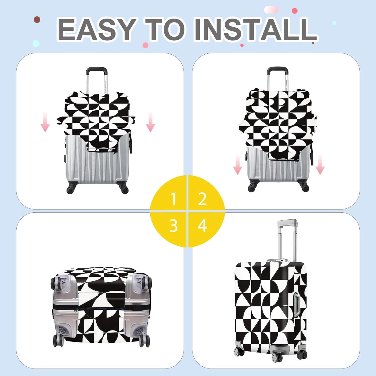 ANNA QUEEN Geometric Minimalist Luggage Cover, Suitcase Protector with Modern Abstract Pattern, Stretchable, Washable Travel Cover for 20-22 Inch Luggage