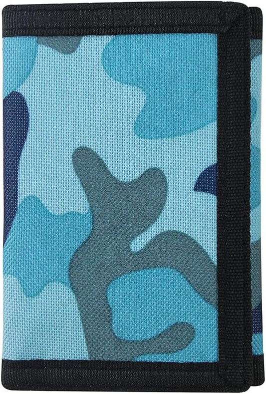 NEICY RFID Blocking Canvas Wallet for Men and Women - Camo Trifold Outdoor Sports Wallets with Magic Sticker for Teen Kids (Camo Blue)