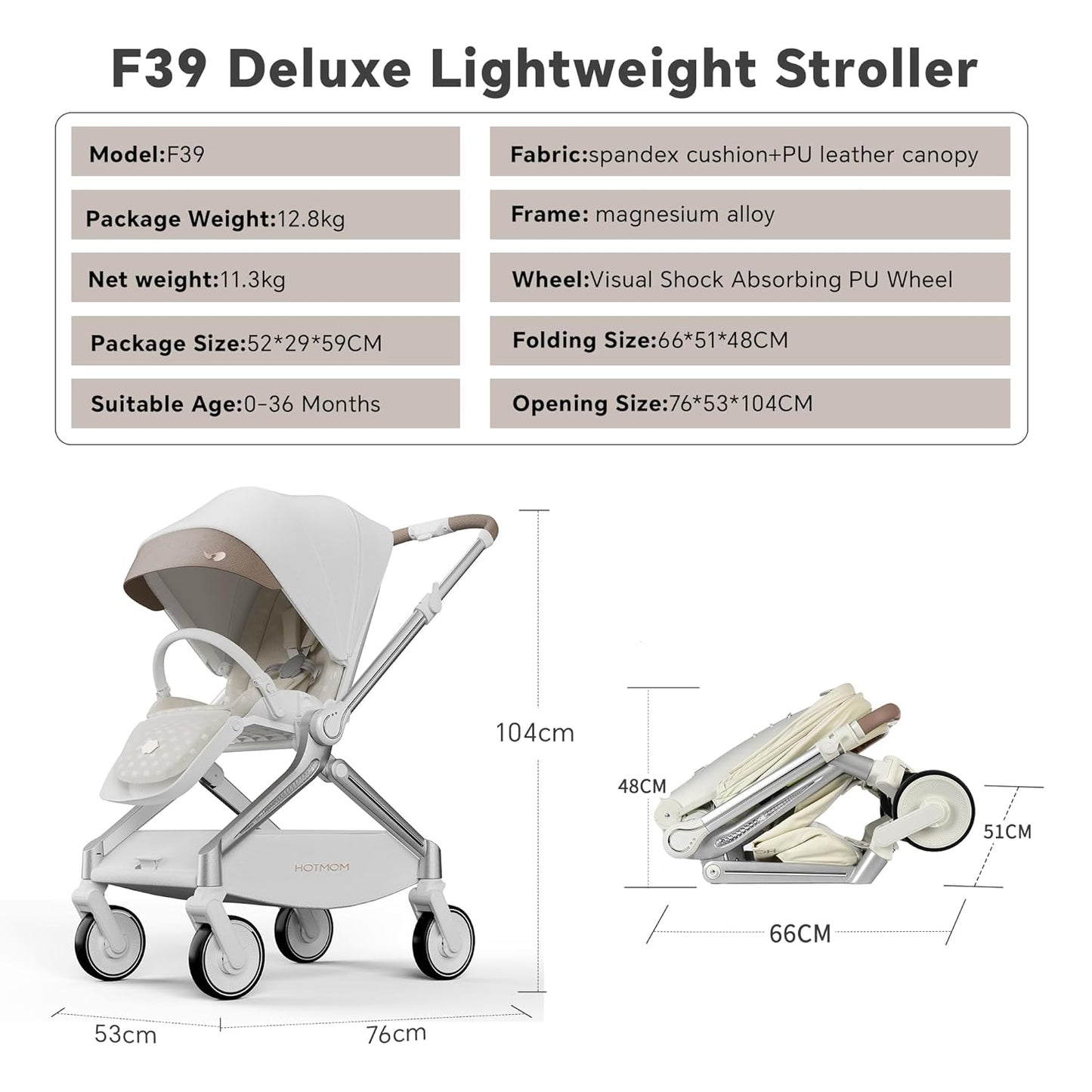 Hot Mom Baby Lightweight Stroller, Intelligent Seat Reversing,Double Brake and PU Anti-Shock Tire Combine Baby Pushchair, Newborn to Toddler's Baby Stroller, Brown