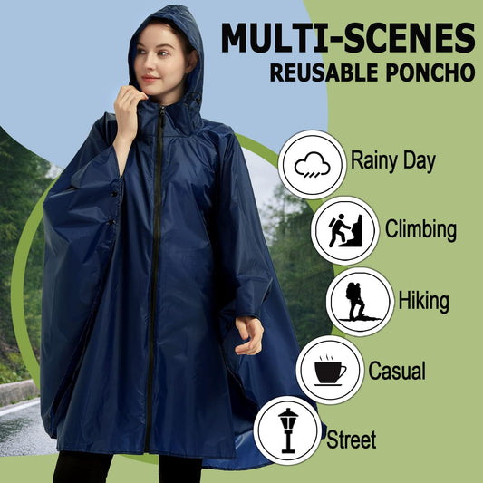 Rain Poncho Jacket Coat Hooded Zipper Style for Women/Men/Adult with Pocket