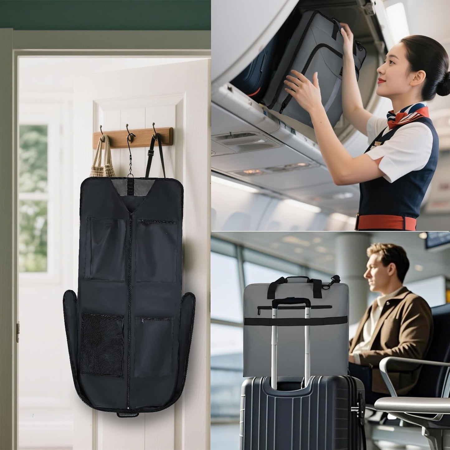 Garment Bags for travel,Hanging clothes Bag for Men Women,Suit Bags with Shoulder Strap,Wedding dress/shirt carry on luggage with fence hook,Wrinkle Free foldable duffle bag,Waterproof luux travel bag