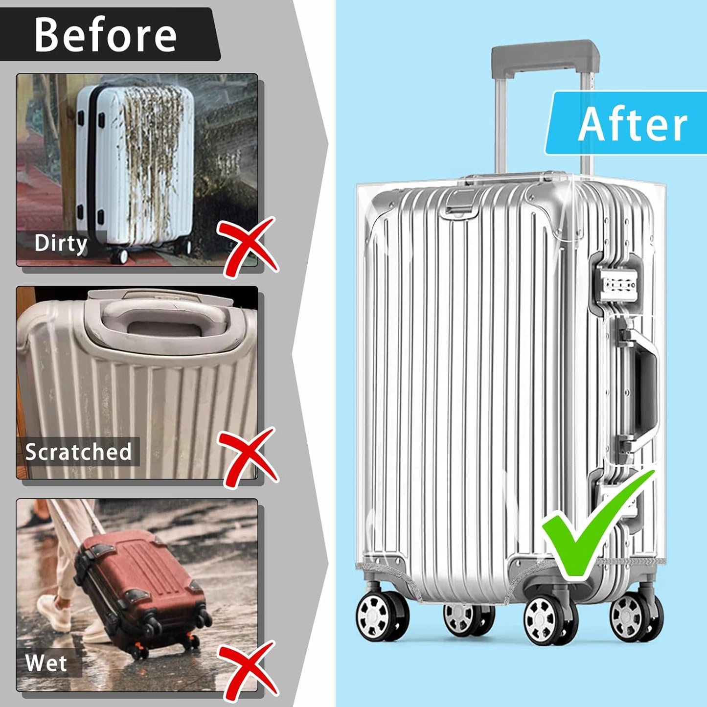 Yotako Clear PVC Suitcase Cover Tough Protector, 24 Inch Luggage Covers for Wheeled Suitcase 24"