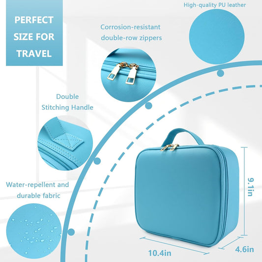 Travel Makeup Bag for Makeup Artists Large Makeup Case,with Mirror 3 Color Setting and Detachable 10x Magnifying Mirror Travel Makeup Bag,Portable Storage and Adjustable Dividers(blue)