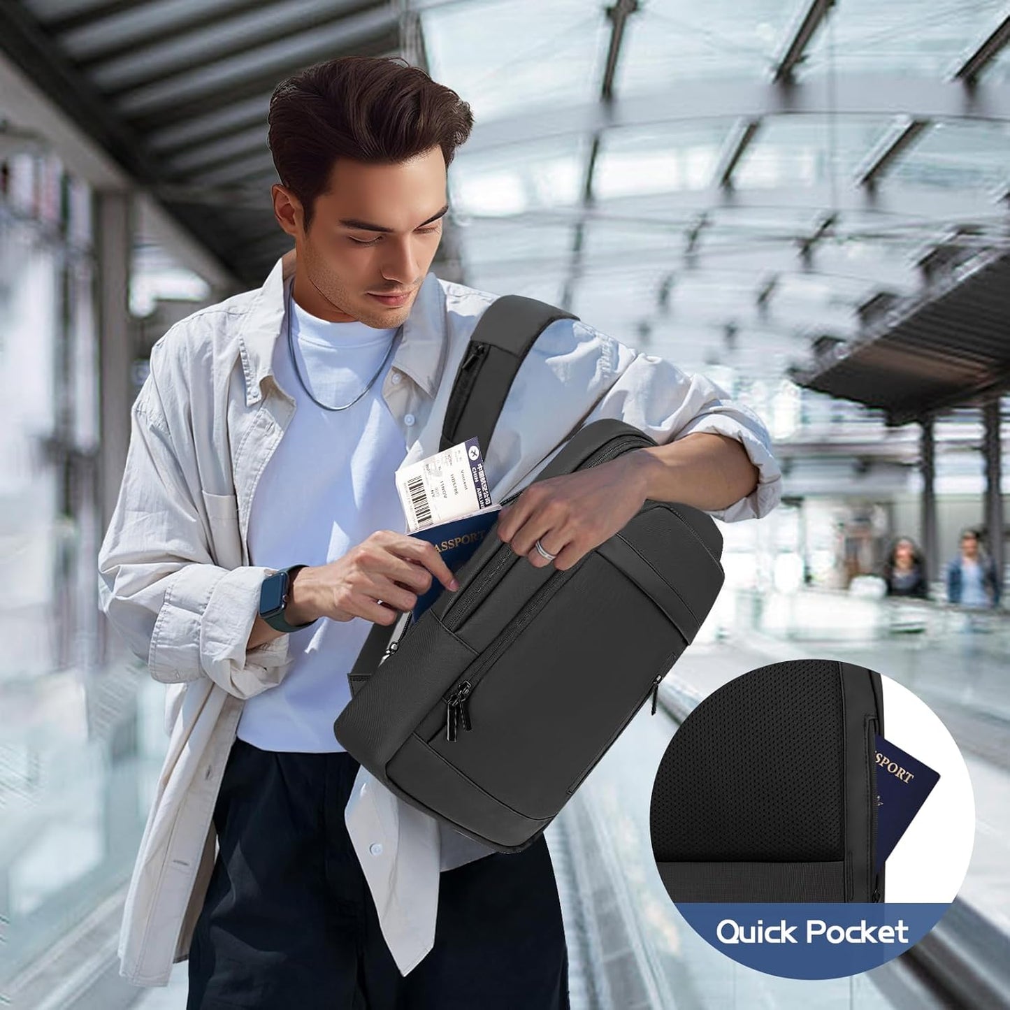 Business Backpack for Men Lightweight Commute Laptop Backpack Anti-Theft Water Resistant Backpack for 15.6 Inch Computer for Daily Office Work with Small Bag (Black)