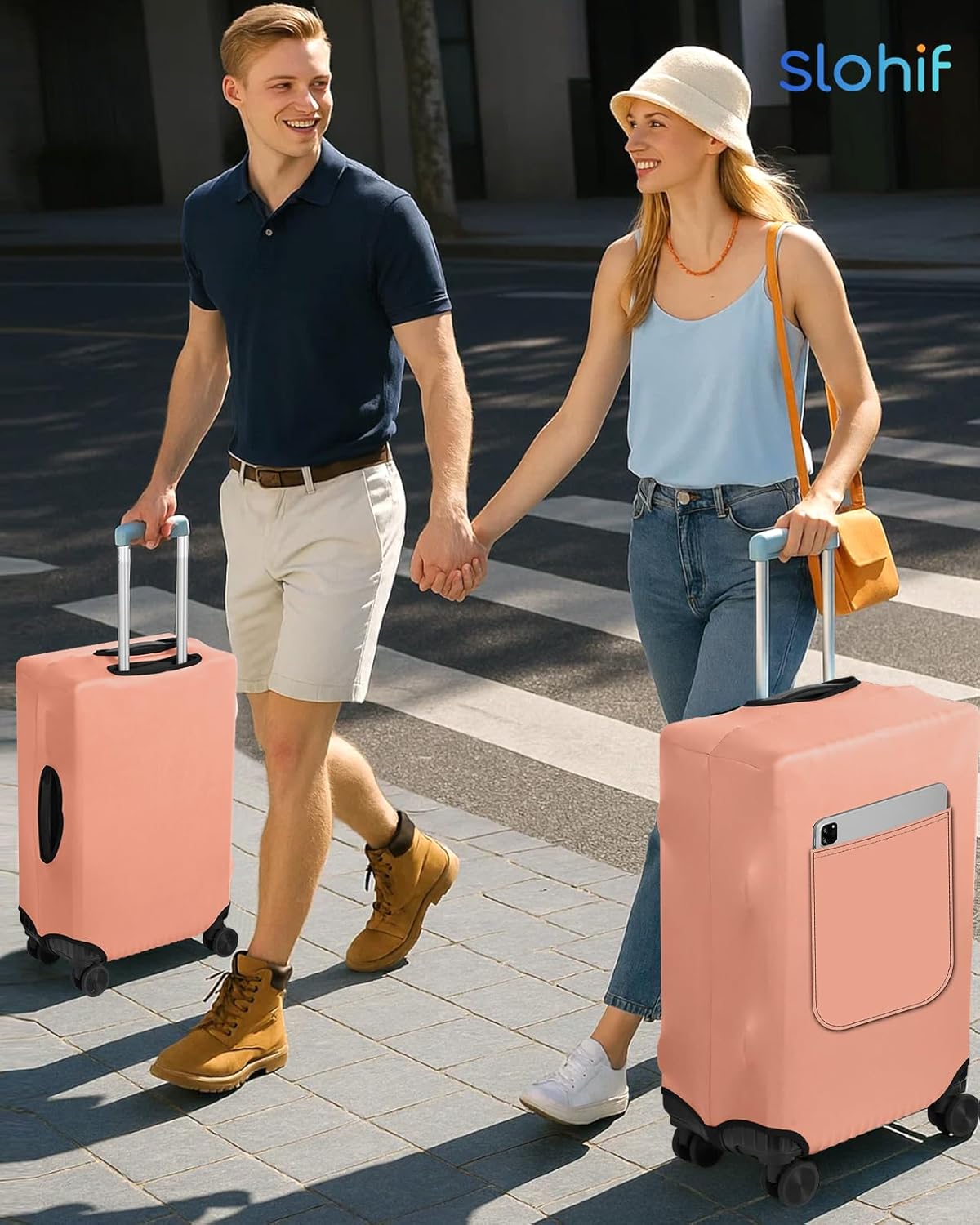 Slohif Luggage Cover for Suitcase Tsa Approved Protector - Luggage Sleeve Suit Case Cover Travel Stretch Large Baggage Case Protective Washable Fit 22-24 Inch Rose