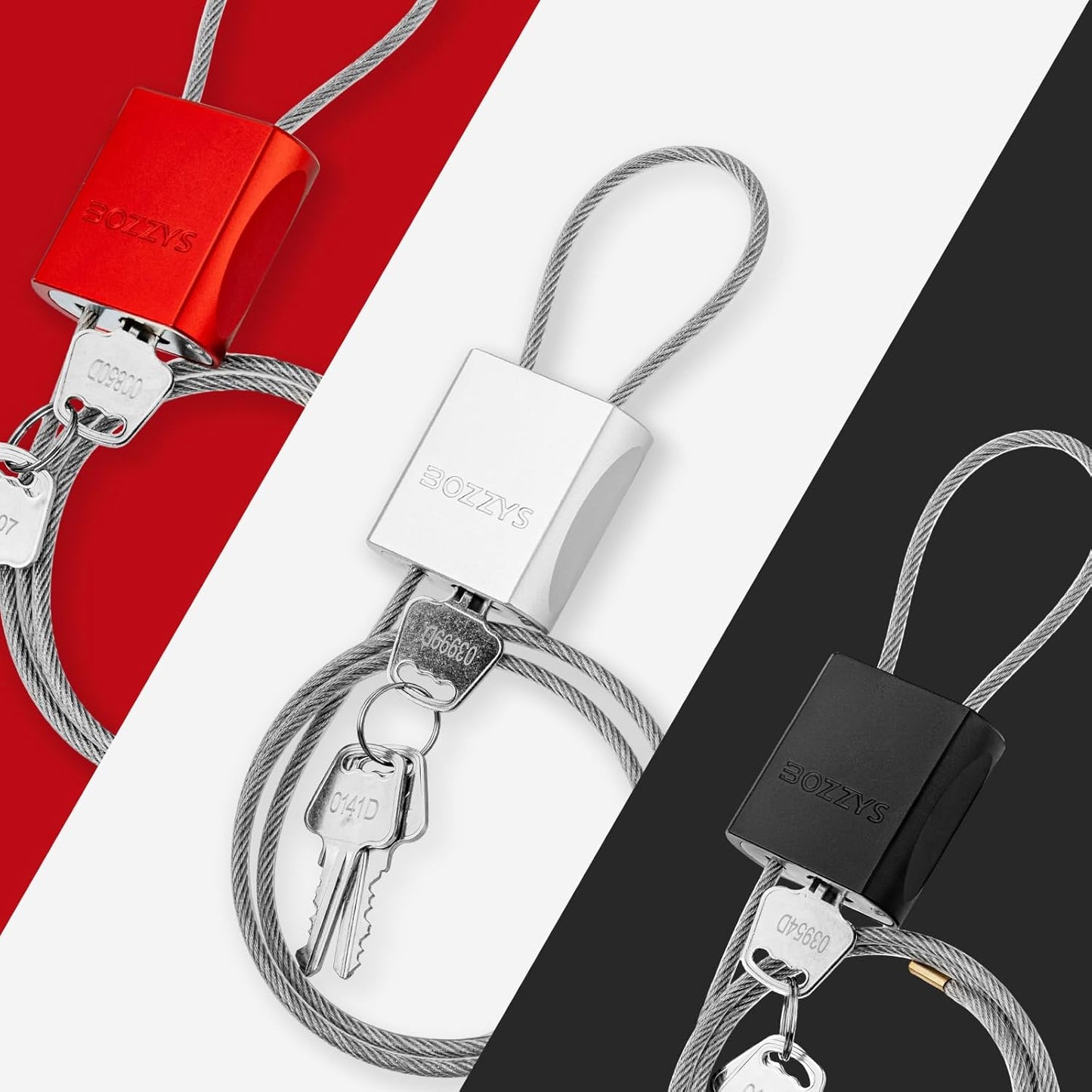 Adjustable Cable Padlock with 3 Keys | 1.15ft L x 1/6in D Aluminum Steel Cable Locks for Bikes, Gate, Lockers & Outdoor Gear | Keyed Different & Black