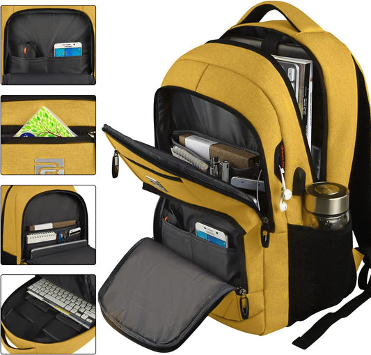 Laptop Backpack,Business Travel Anti Theft Slim Durable Laptops Backpack with USB Charging Port,Water Resistant College Computer Bag for Women & Men Fits 15.6 Inch Laptop and Notebook-Yellow