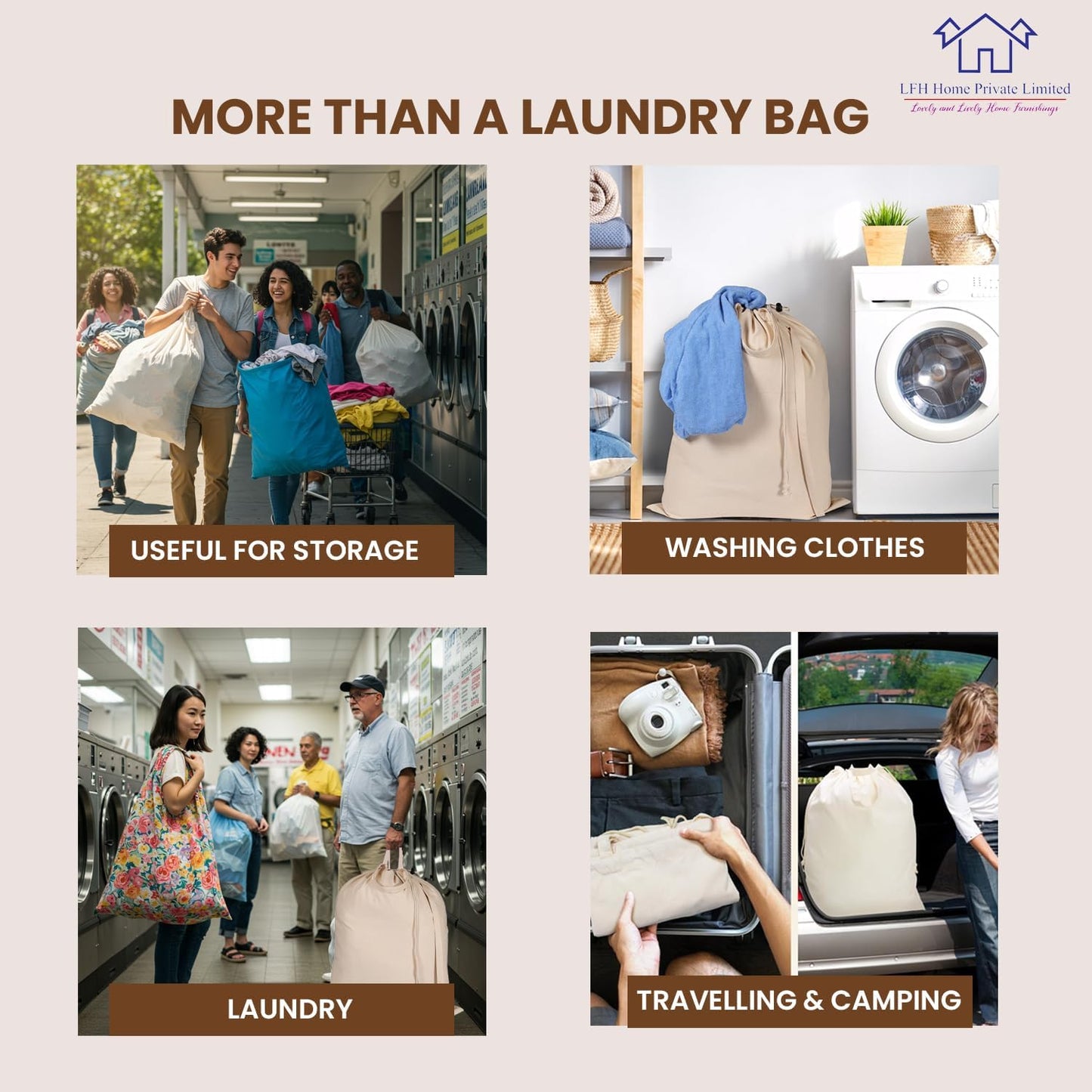 LFH Home Cotton Canvas Extra Large Laundry Bag with Handle, Heavy Duty Drawstring Closure Washable Laundry Bags School Travel, Home, Hotel, College Dorm, Organizer Sack, 24x36-Natural Thanks Giving
