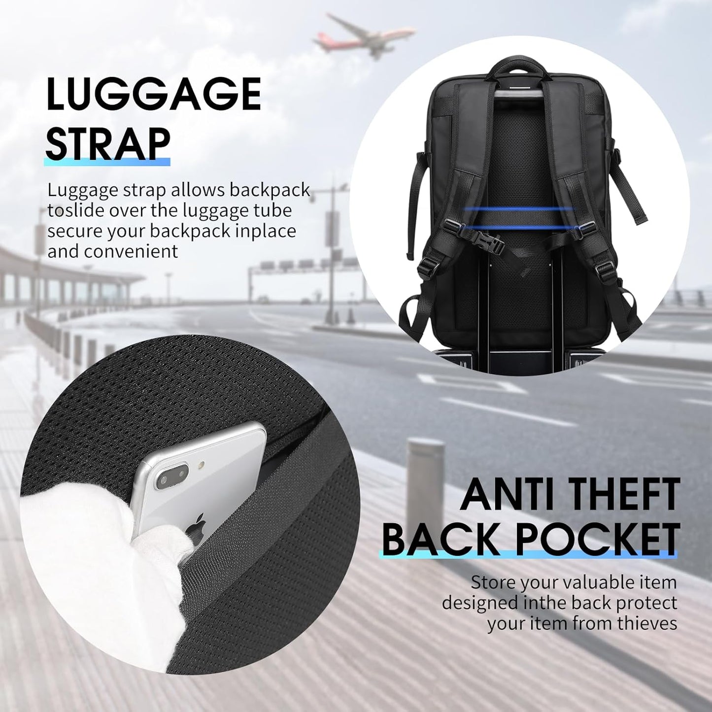 Travel Backpack for Women, Carry on Luggage 30L Flight Approved Water-resistant Lightweight Business Backpack Fits 17.3 Inch Laptop with Shoes Compartment, Black