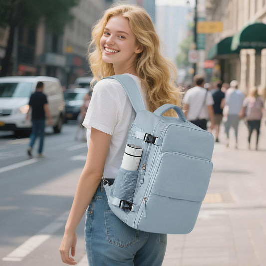 Travel Backpack, Carry on Flight Approved Backpack with Multi-Pockets, TSA Waterproof 17.3inch Laptop Backpack, Personal Item Travel Bag for Men Women, Light Blue