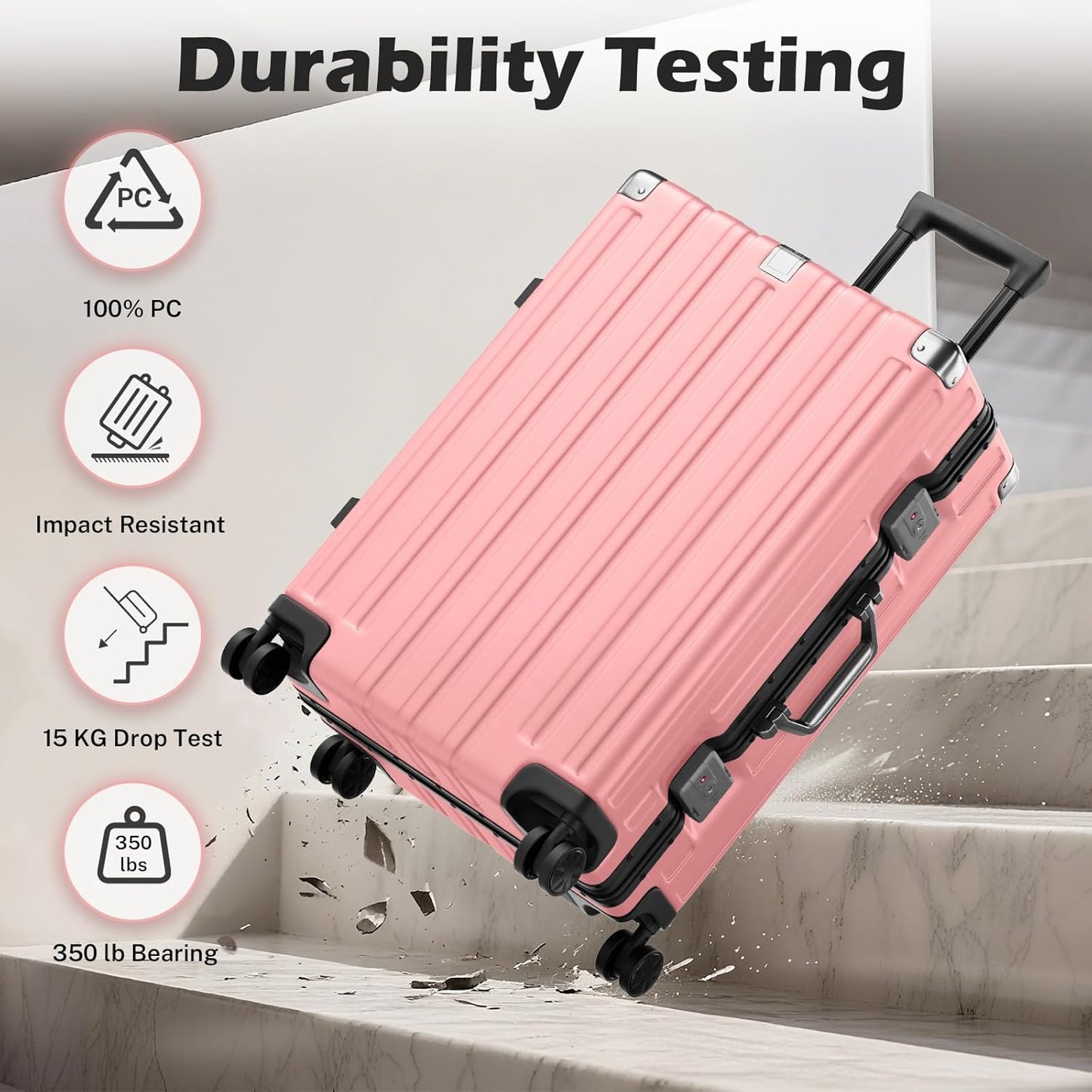 Krute Aluminum Frame Carry On Luggage 20 Inch Zipperless Luggages USB Charger Hardside PC Suitcase With Spinner Wheels Airline Approved Hard Shell Suitcases with TSA Lock (1 Piece)