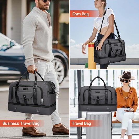 WITZMAN Weekender Bags for Men Women Carry On Duffle Overnight Bag with Toiletry Bag Sets Travel Duffel Bag Shoes Compartment (B694 Silvery Grey)