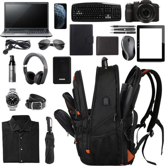 18.4 Laptop Backpack Women Men, 55L-60L Flight Approved Extra Large Travel Backpack RFID Anti Theft and TSA Friendly Backpack, Water Resistant College School Heavy Duty With USB Charging Port, Orange