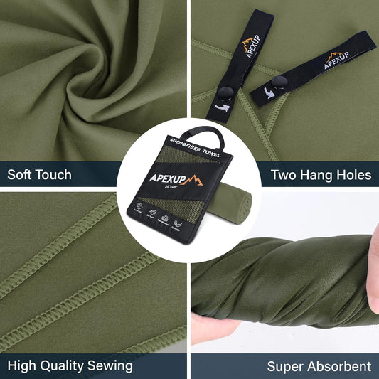 APEXUP Microfiber Travel Towel, Ultra Absorbent Quick Dry Towels, Lightweight Gym Sports Camping Towel for Workout, Yoga, Beach, Shower, Swimming (72"×40", Army Green)
