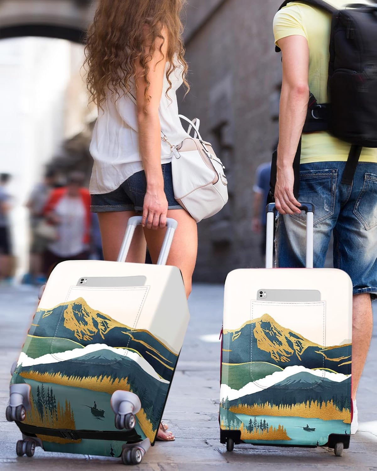 Slohif Luggage Cover for Suitcase Tsa Approved Protector - Luggage Sleeve Large Suit Case Cover Travel Stretch Baggage Case Protective Washable Fit 21-23 Inch Mountain S