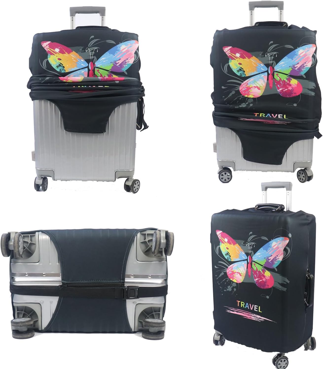MosaiRudo Thicker Luggage Cover Elastic Suitcase Cover Protector Fits 18-32 Inch Suitcase Travel Accessories (Butterfly, XL)