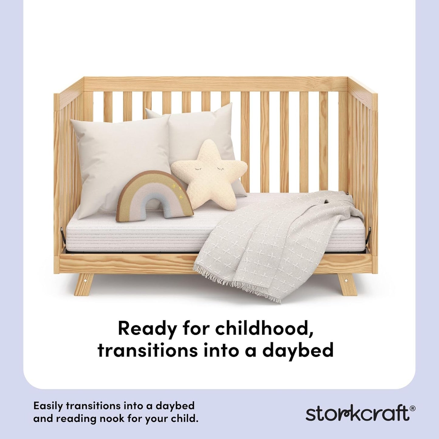 Storkcraft Beckett Grow-with-Me Convertible Crib (Natural) – GREENGUARD Gold Certified, Converts to Toddler Bed & Daybed, Fits Standard Crib Mattress, Easy-to-Assemble
