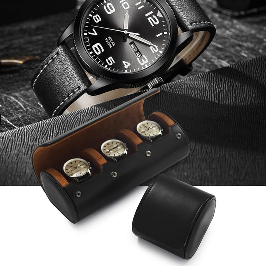 Oirlv Premium Leather Watch Roll Travel Case 3-Slot Watch Box for Men and Women Storage & Organizer Display, Anniversary Birthday(Black)
