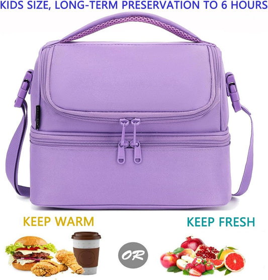FlowFly Double Decker Cooler Insulated Lunch Bag Large Tote for Boys, Girls, Men, Women, with Adjustable Strap,Purple