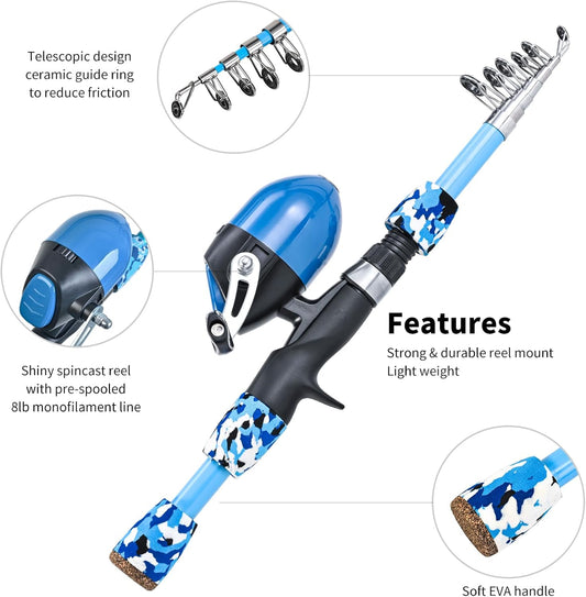 LEOFISHING 2 Set Kids Fishing Pole Set with Full Starter Kits Portable Telescopic Fishing Rod and Reel Cambos with All The Necessary Fishing Kits for Boys Girls and Youth