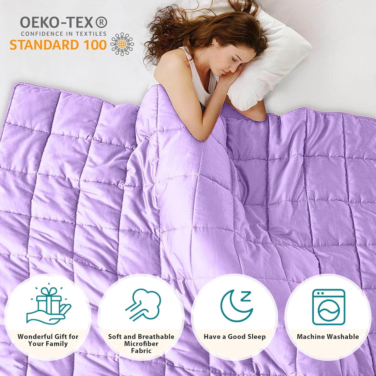 L'AGRATY Weighted Blanket - 48"x72" 15lbs Cooling Breathable Heavy Blanket with Glass Beads for Adult All-Season