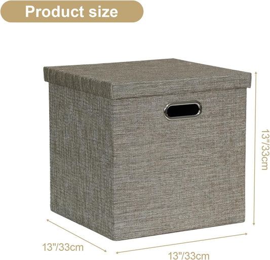 Posprica Storage Bins with Lids,13×13×13 Foldable Storage Cube Baskets Boxes Fabric Drawers for Closet Shelf Cabinet Bookcase,Set of 4,Coffee