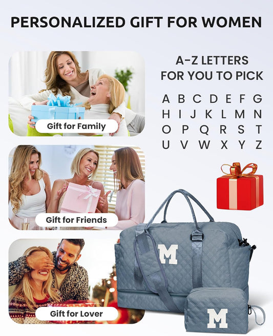 Gifts for Girls-Duffle Bag with Shoe Compartment, Personalized Weekender Bag, Overnight Bags for Women, Letter Travel Bag with Makeup Bag,Tween Girls Trendy Stuff Gift (Letter B)