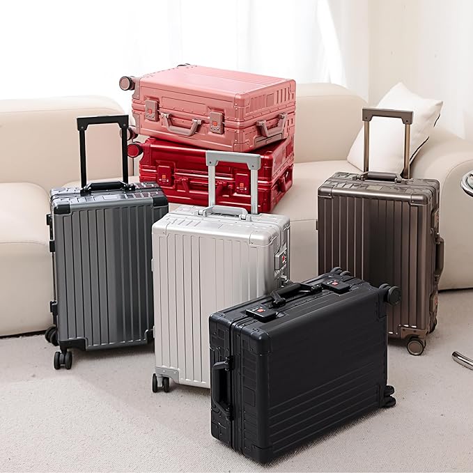 YYW Aluminum Carry-On Luggage Airline Approved Lightweight Suitcase with TSA Lock and Silent Wheels, Hardshell Spinner Business Travel (silver, 24in)