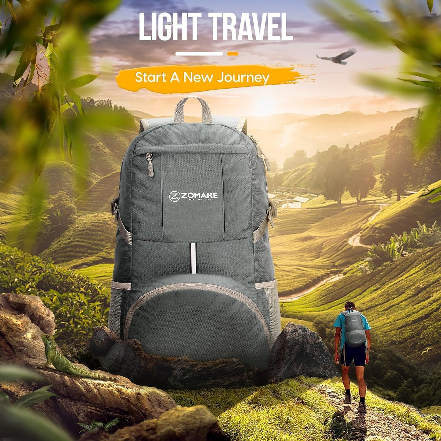 ZOMAKE Lightweight Packable Backpack 35L, Light Foldable Backpacks Water Resistant Collapsible Hiking Bag, Compact Folding Day Pack for Travel Camping(Sliver Grey)