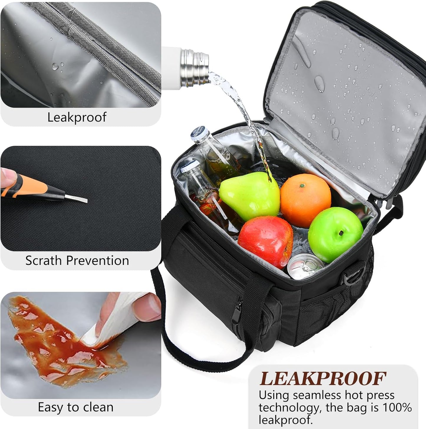 LOKASS Insulated Lunch Box Women & Men Large Adult LunchBag Double-Layer Reusable Lunch Bags Leak-Proof Tote Cooler Bag for Work Picnic Outdoors 16L, Black