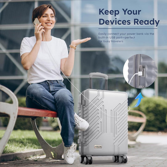 20-inch Carry On Luggage Airline Approved - PC+ABS Lightweight Suitcase with Built-in TSA Lock,Hard-shell Durable Rolling Luggage with USB Port