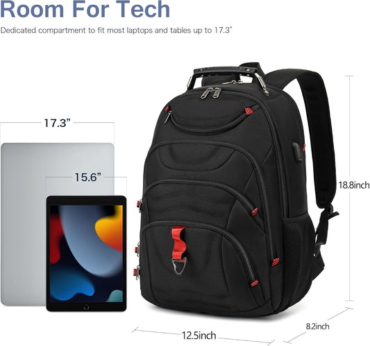 Boavan Laptop Backpack for men, 17.3 inch Laptop Bag with USB Port, Waterproof Travel Work Backpack Purse, Anti-Theft Teacher Nurse Doctor Casual Bookbags Office Business backpack ,Black