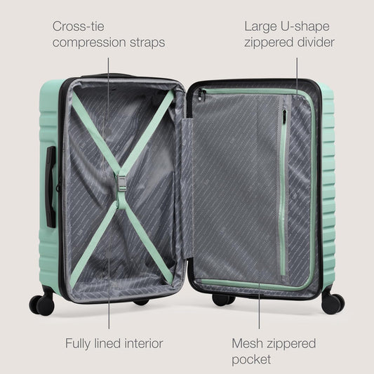 U.S. Traveler Boren Polycarbonate Hardside Rugged Travel Suitcase Luggage with 8 Spinner Wheels, Aluminum Handle, Mint, Checked-Medium 26-Inch
