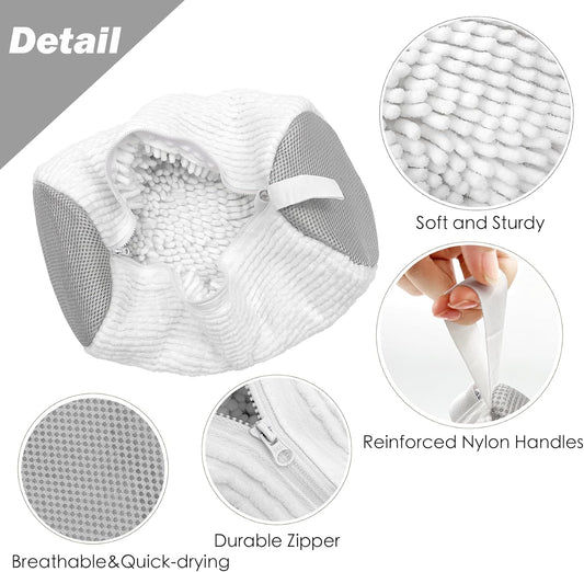 Shoe Washing Machine Bag,Laundry Shoe Bag for Washer and Dryer,Reusable Shoe Cleaning Bag for Sneakers,Tennis Shoes,With Self-locking Zipper, Microfiber Inside,Include Shoes Storage Bag (White(2PC))
