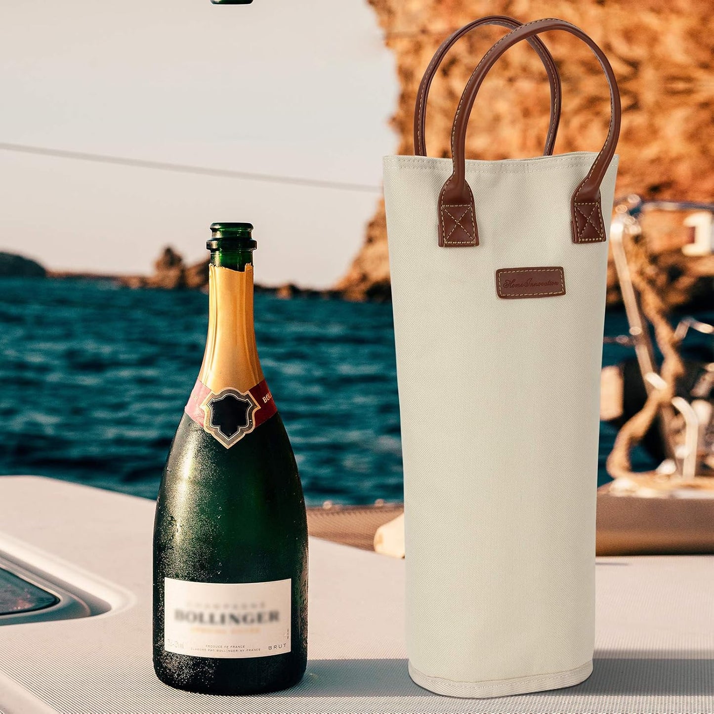 ZORMY Single Bottle Insulated Wine Tote, 1 Bottle Wine Carrier Bag Padded Wine Cooler Perfect Wine Lover's or Wedding Gift-White