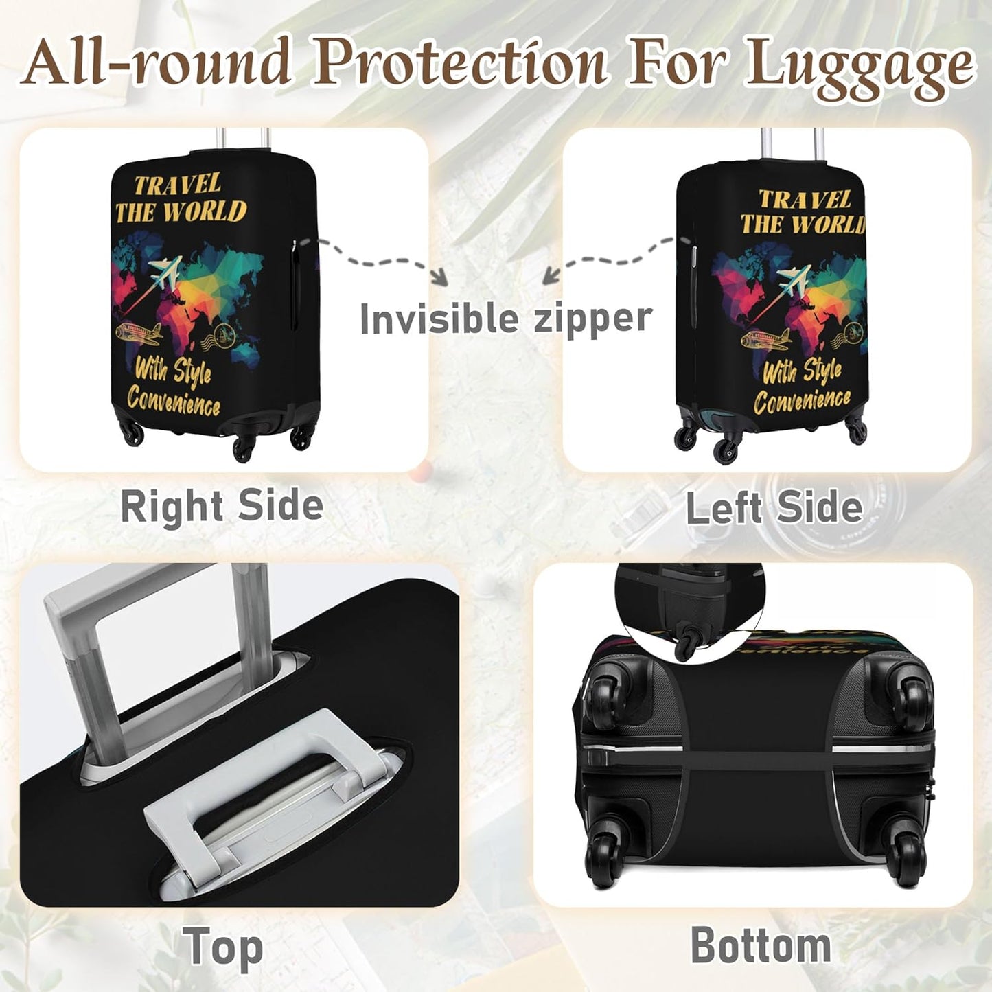 Luggage Cover, Travel Suitcase Covers, Elastic Suitcase Protective Cover, Scratchproof Luggage Protector, Washable Dustproof Trolley Case Protector Fit 22-28 Inch (bk, M(22-24inch suitcase))