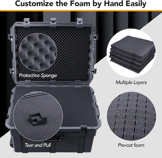 Lykus HC-7240 Large Waterproof Hard Case with Wheels and Customizable Foam, Interior Size 28.3x21.6x15.6 inch, Suitable for cameras, lenses, electronic equipment and more