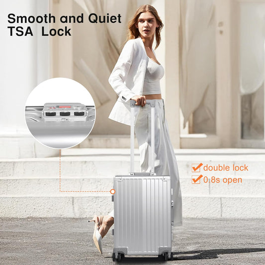 All Aluminum Carry On Luggage 22x14x9 Airline Approved,Hard Shell Carry On Luggage, Zipperless Luggage Aluminum Suitcase Luggage (sliver, 20inch)