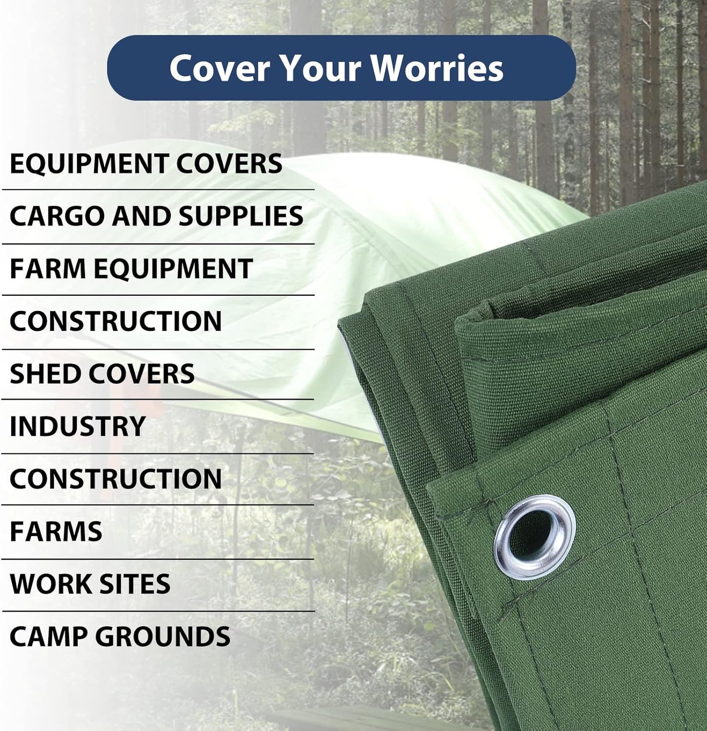 20’x24’ Canvas Tarp Heavy Duty Water Resistant Tarpaulins with Aluminum Grommets,UV Resistant, 22Mil Multipurpose Drop Cloth, 14oz Cover Sheet for Outdoor and Indoor Use with Ropes Green